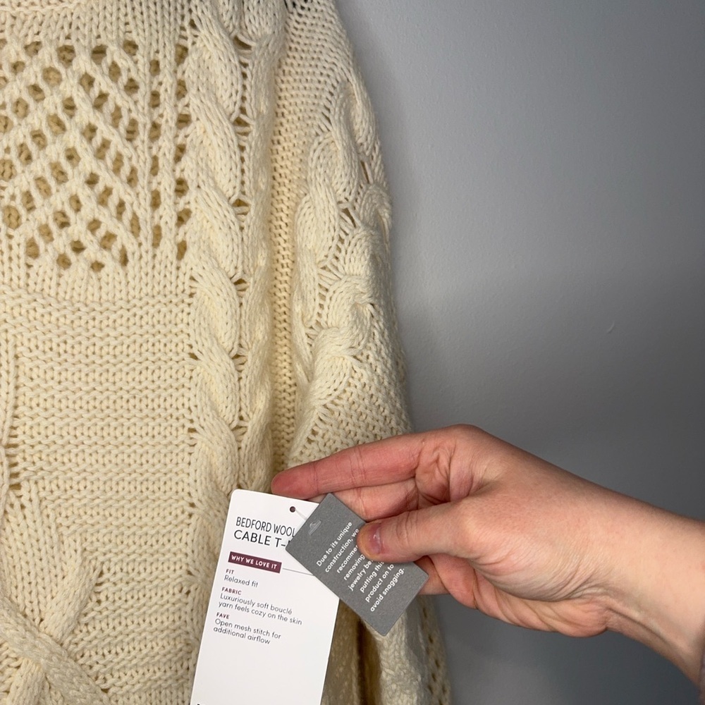 NWT Athleta Bedford Wool Cashmere Cable Knit T-Neck Sweater Cream Size M - Picture 6 of 6